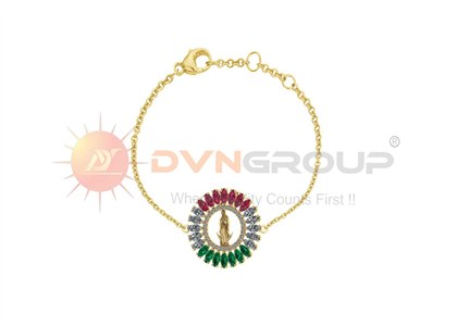 Gold Plated CZ Multi Color Virgin Mary Bracelet